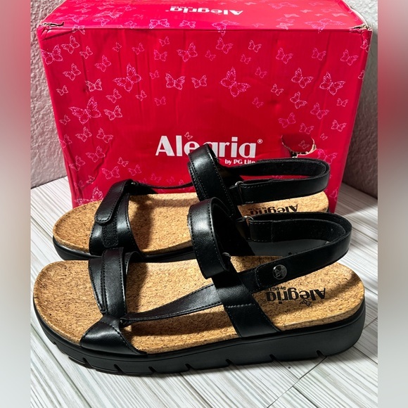 Alegria Henna‎ slingback platform Vegan sandals cork Black EU42 women’s 11.5-12 - Picture 1 of 11